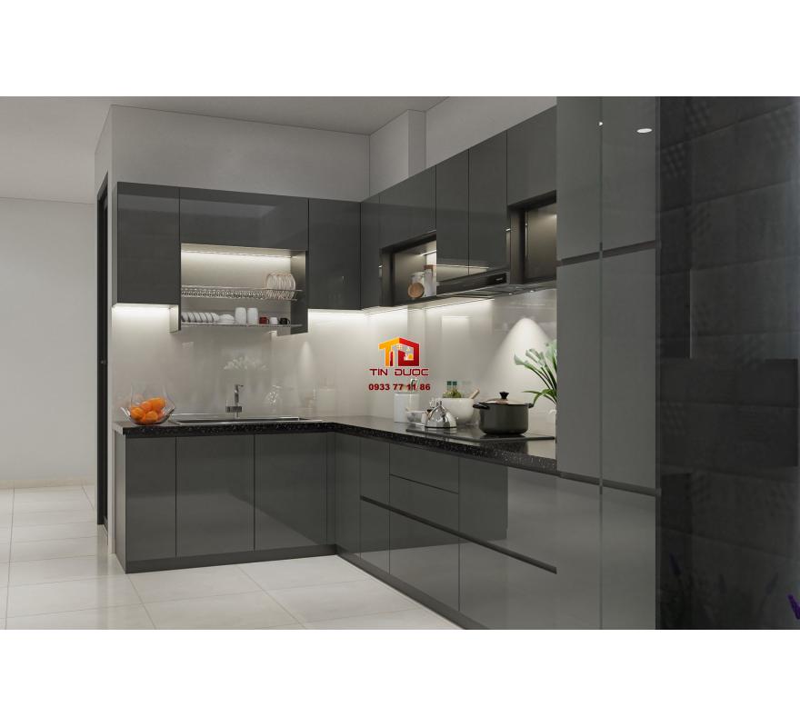 Tủ Bếp Gỗ C&ocirc;ng Nghiệp L&otilde;i Xanh Phủ Acrylic B&oacute;ng Gương-TBC0045
